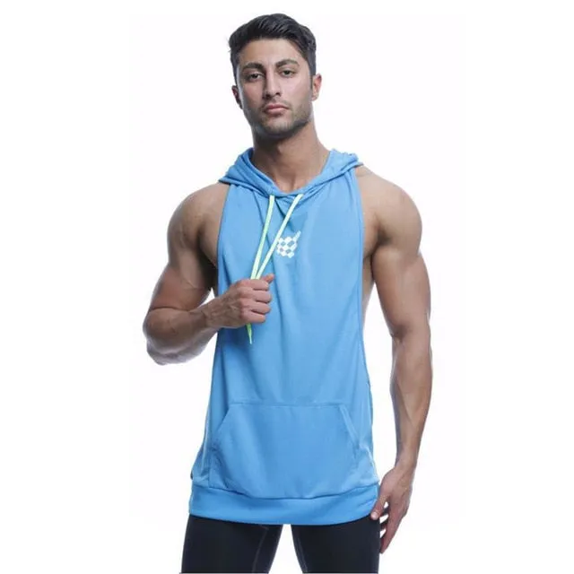 2019 Summer Mesh Breathable Brand Mens Print Gyms Stringers Vest Bodybuilding Clothing Fitness Man Hooded Tanks Tops