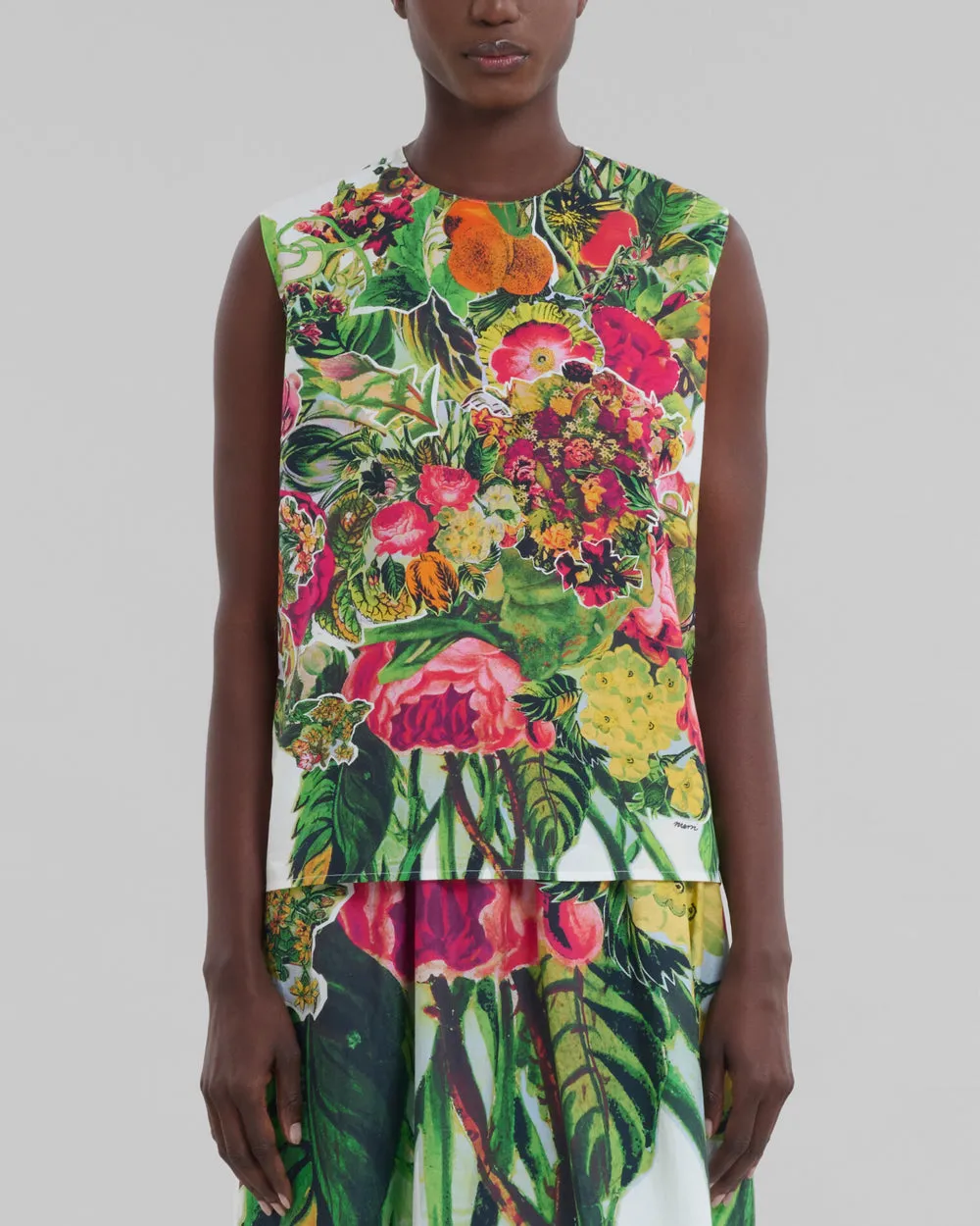 Acid Green Mystical Bloom Print Sleeveless Top