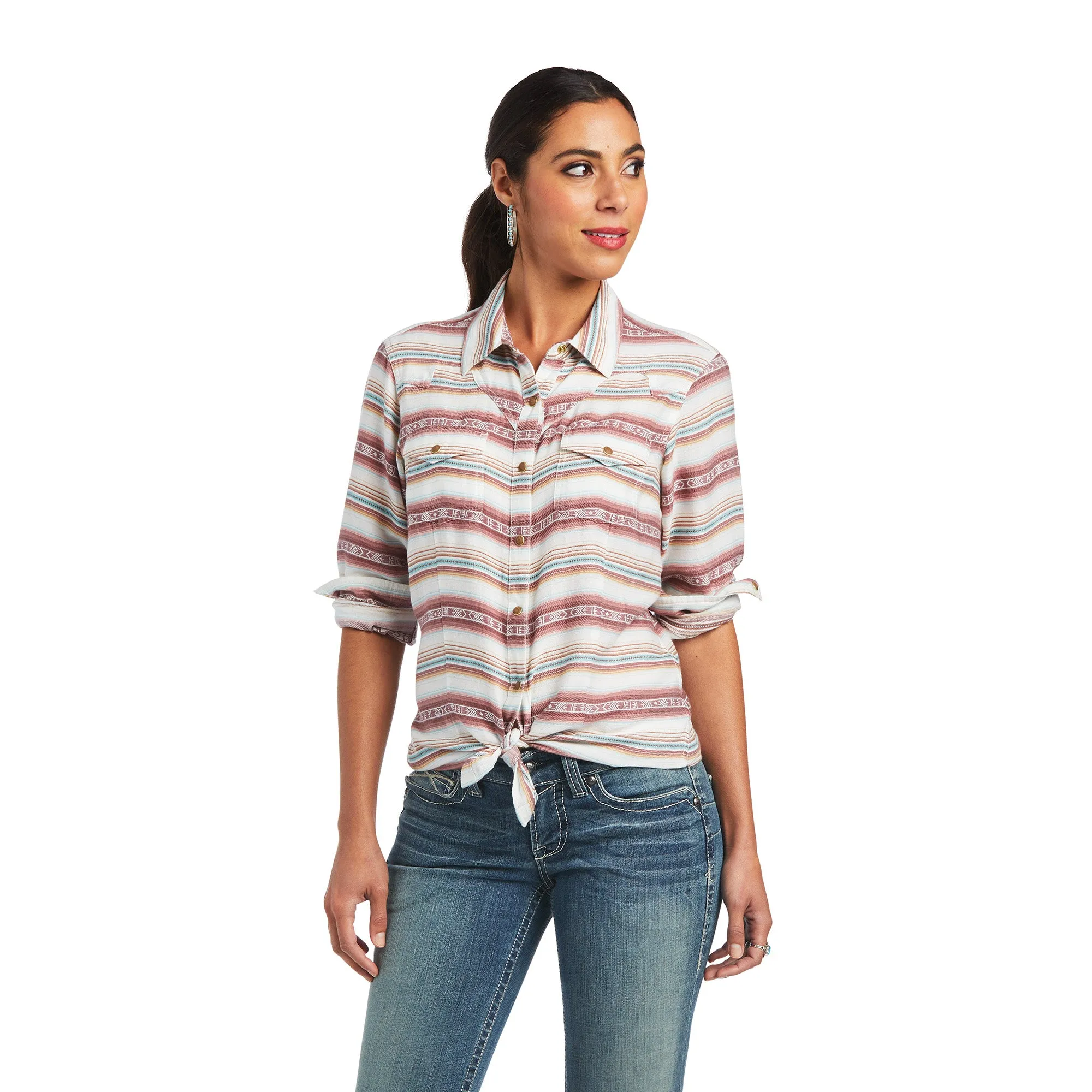 Ariat | Women's Real Rosewood | Snap Western Shirt | Rosewood Jacquard