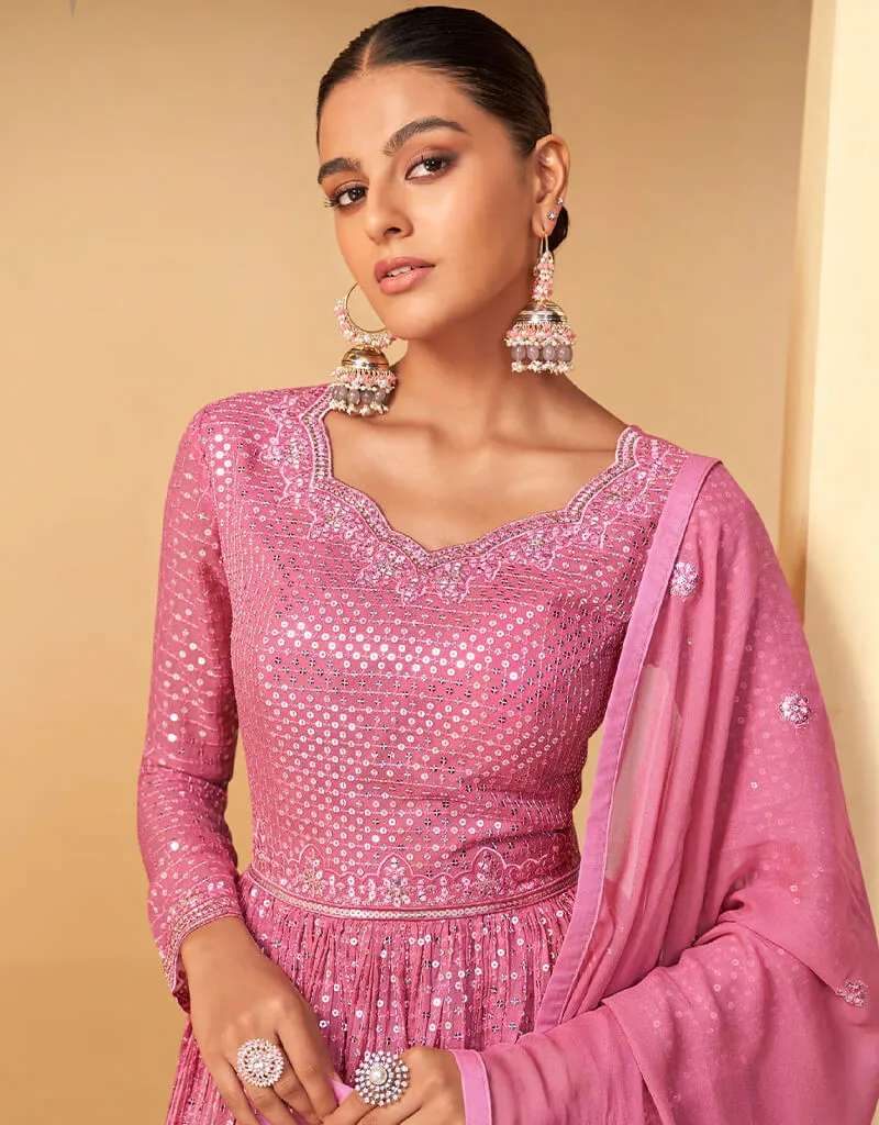 Baby Pink Lehenga style Suit Semi-Stitched Suits