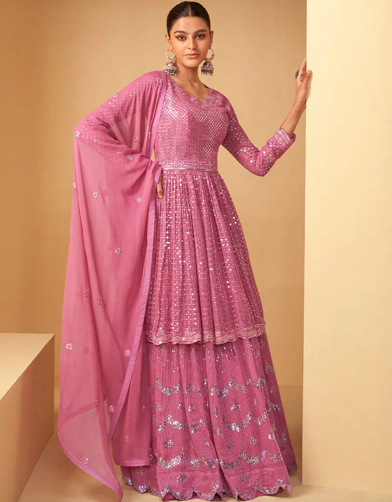 Baby Pink Lehenga style Suit Semi-Stitched Suits