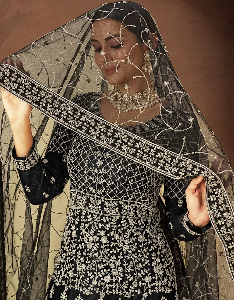 Black Anarkali style Anarkali Semi-Stitched Suits