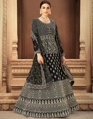 Black Anarkali style Anarkali Semi-Stitched Suits