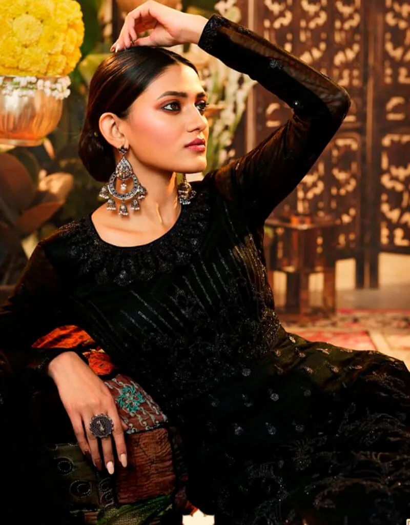 Black Anarkali style Suit Semi-Stitched Suits