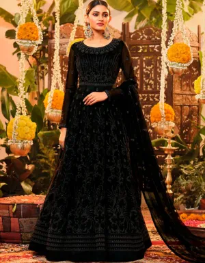 Black Anarkali style Suit Semi-Stitched Suits