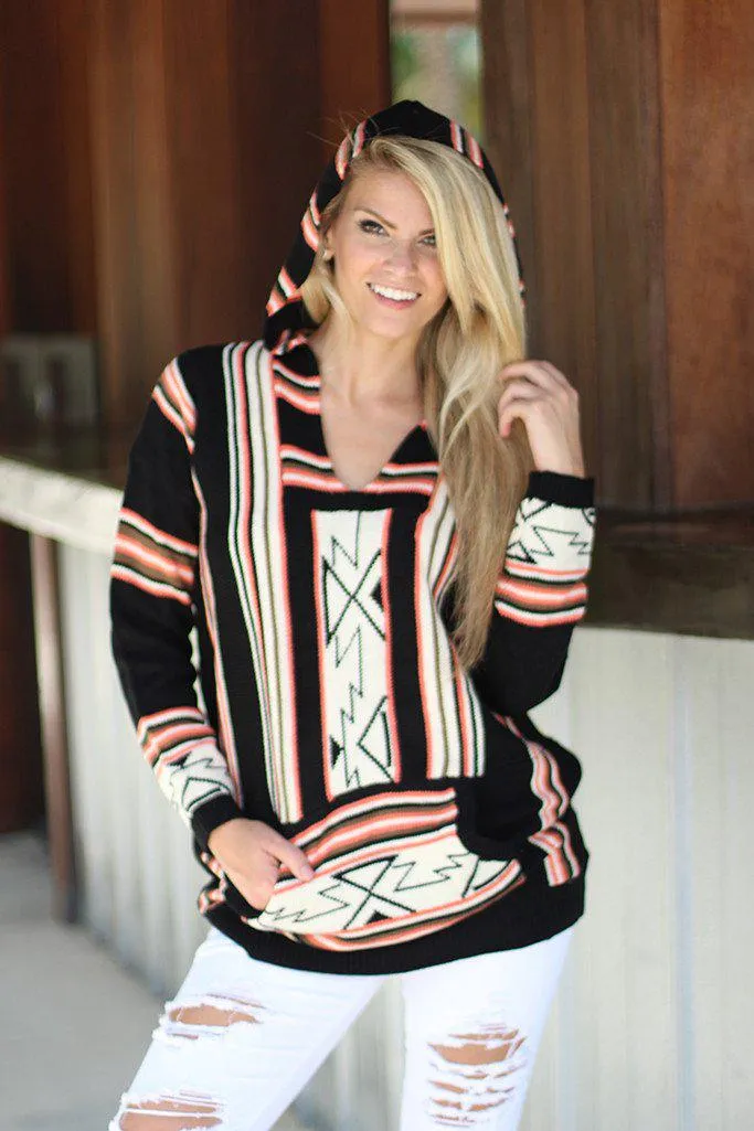 Black And Peach Hooded Sweater