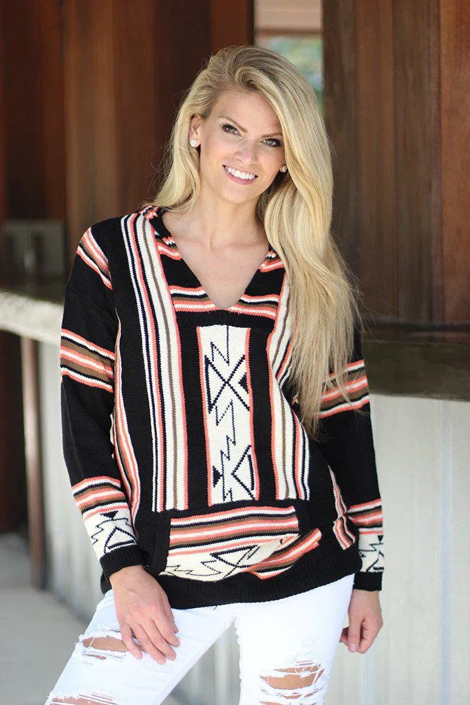 Black And Peach Hooded Sweater