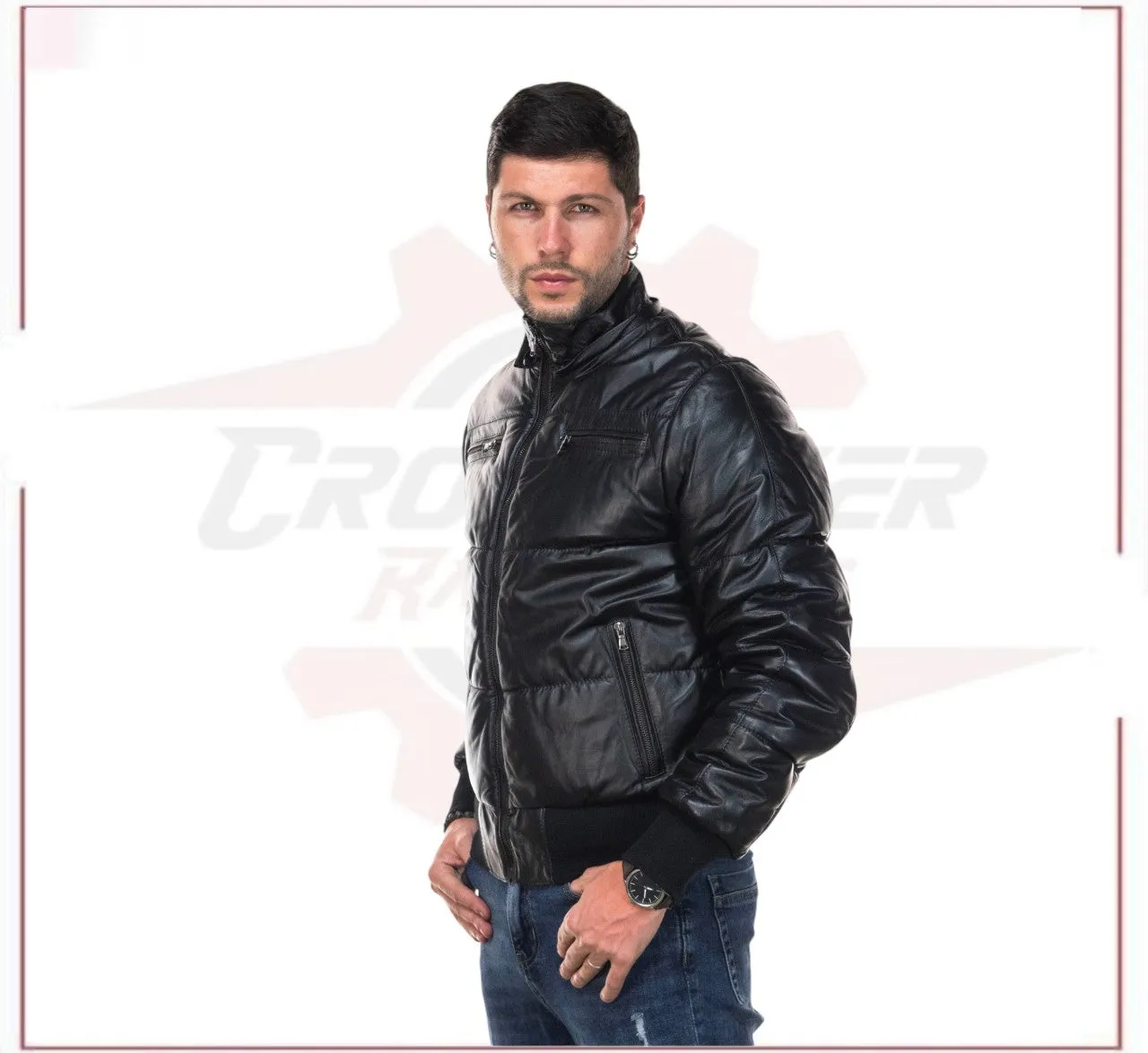 Boston - Men's Down Jacket in Genuine Black Leather