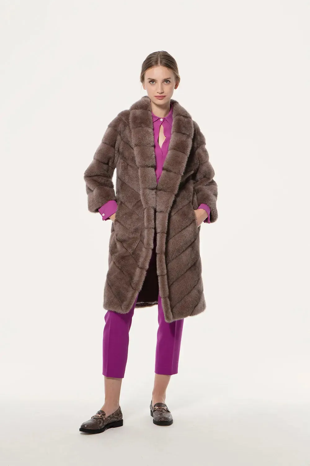 Brown mink fur coat