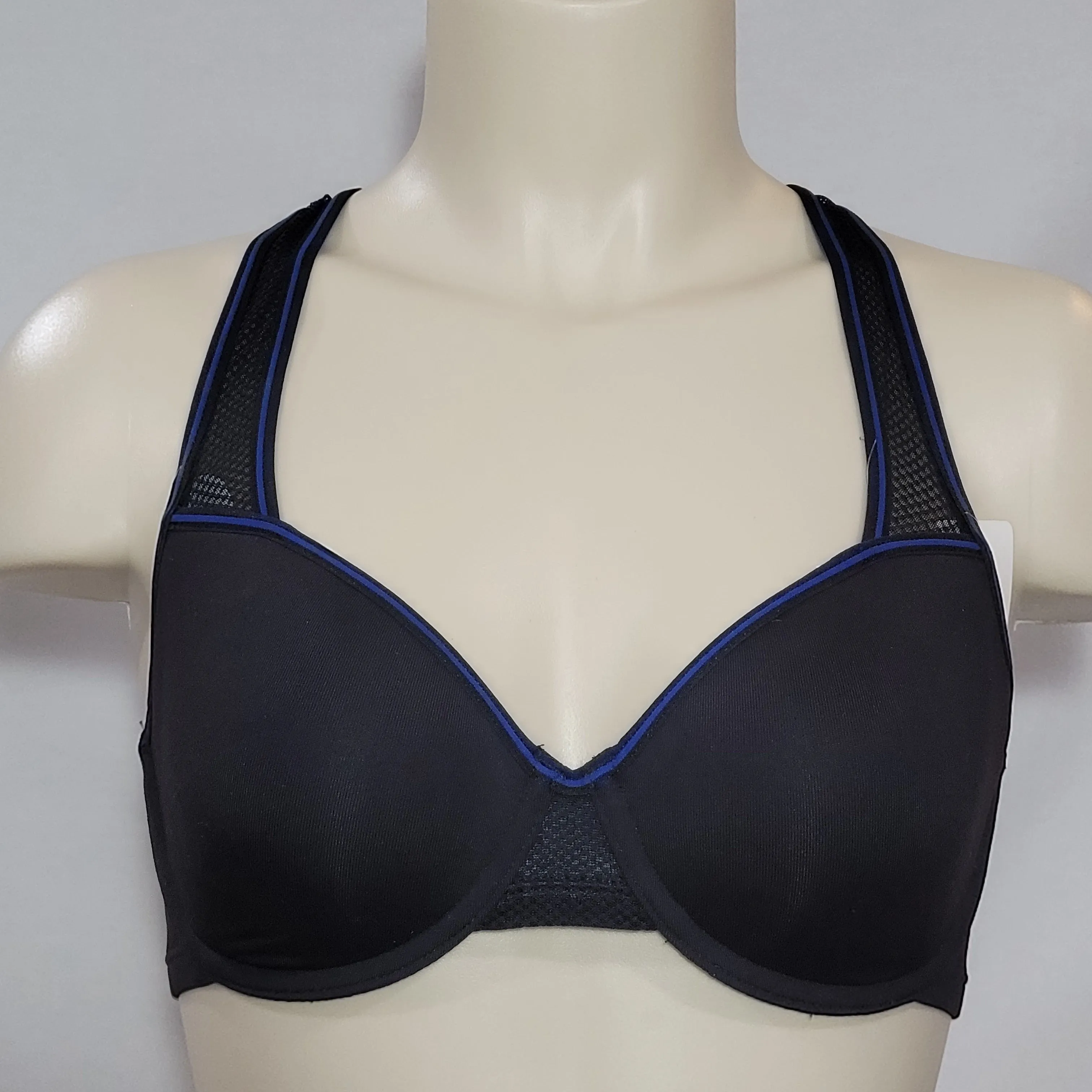 b.tempt'd 953199 by Wacoal b.active Underwire Sports Underwire Bra 30DD Black with Blue Trim