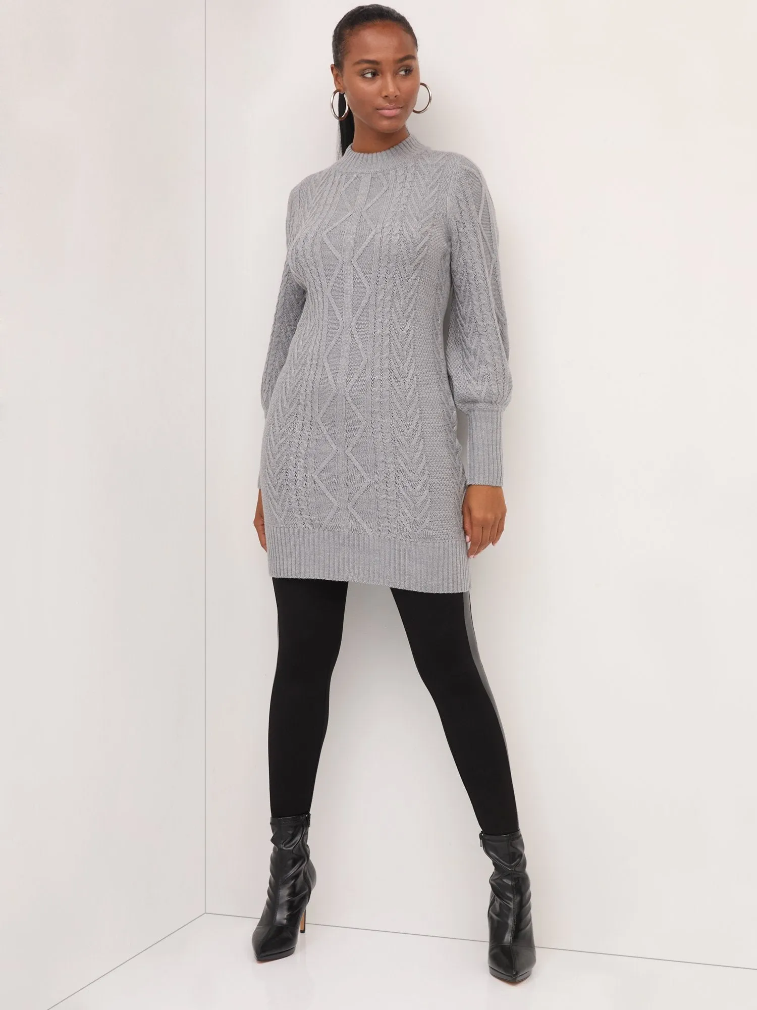 Cable-Knit Mock-Neck Sweater Dress