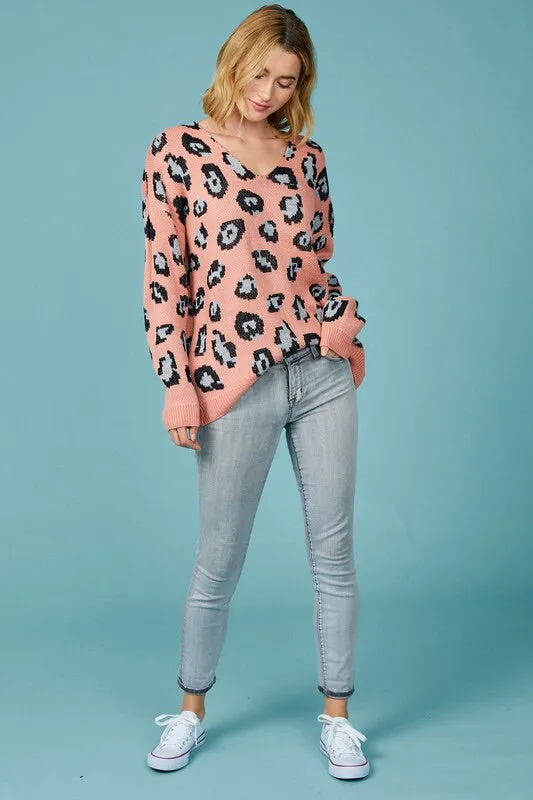 Chrissy Leopard V-neck Sweater