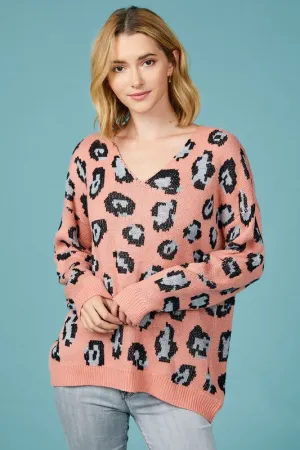 Chrissy Leopard V-neck Sweater