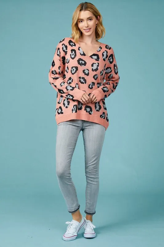 Chrissy Leopard V-neck Sweater