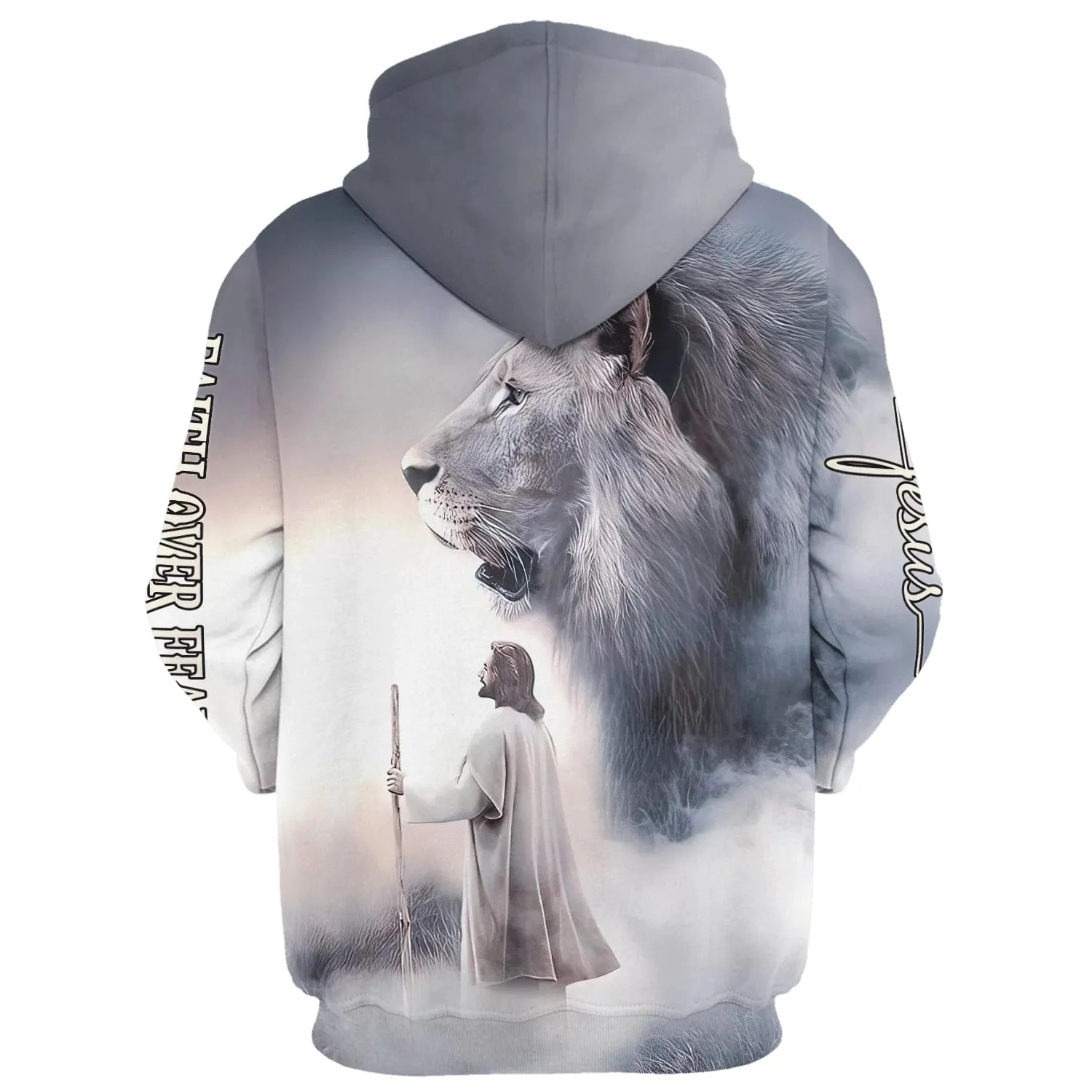 Christian Jesus Lion Faith Over Fear Hoodie - Men & Women Christian Hoodie - 3D Printed Hoodie