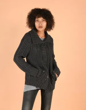 Chunky Knit Coatigan with Collar in Anthra