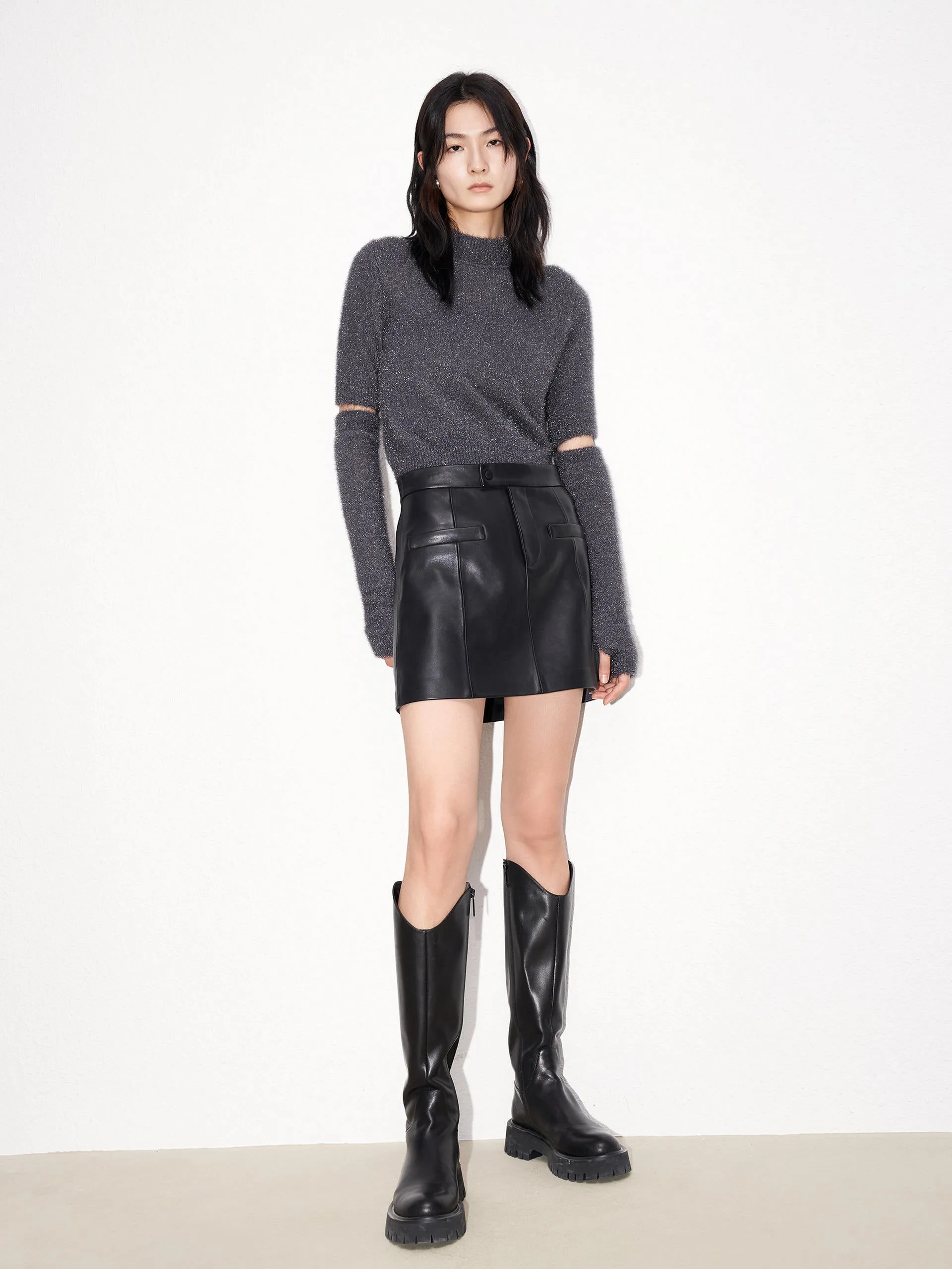 Cutout Sleeve Turtleneck Knitted Top