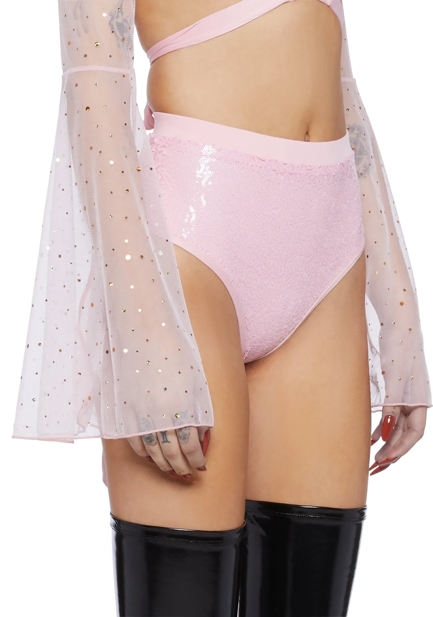 Dazed Dreamer Sequin Booty Shorts - Baby Pink