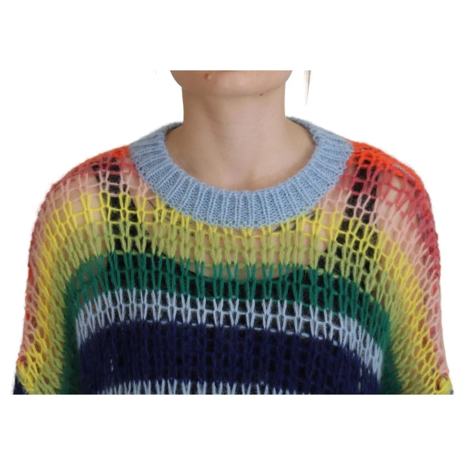 Dsquared² Multicolor Knitted Mohair Crewneck Pullover Sweater