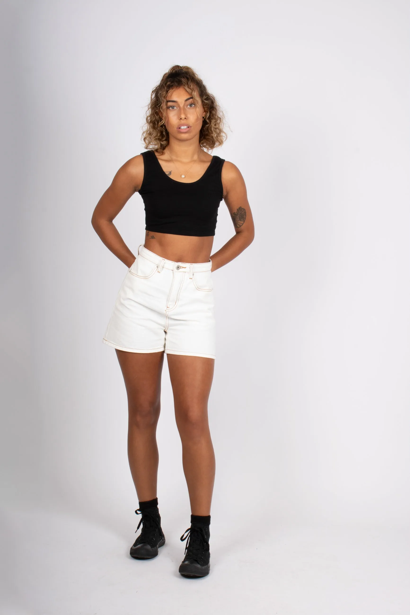 FAE White High-Waisted Denim Shorts