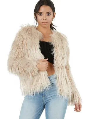 FAUX FUR COATS O-NECK LONG SLEEVE THICK