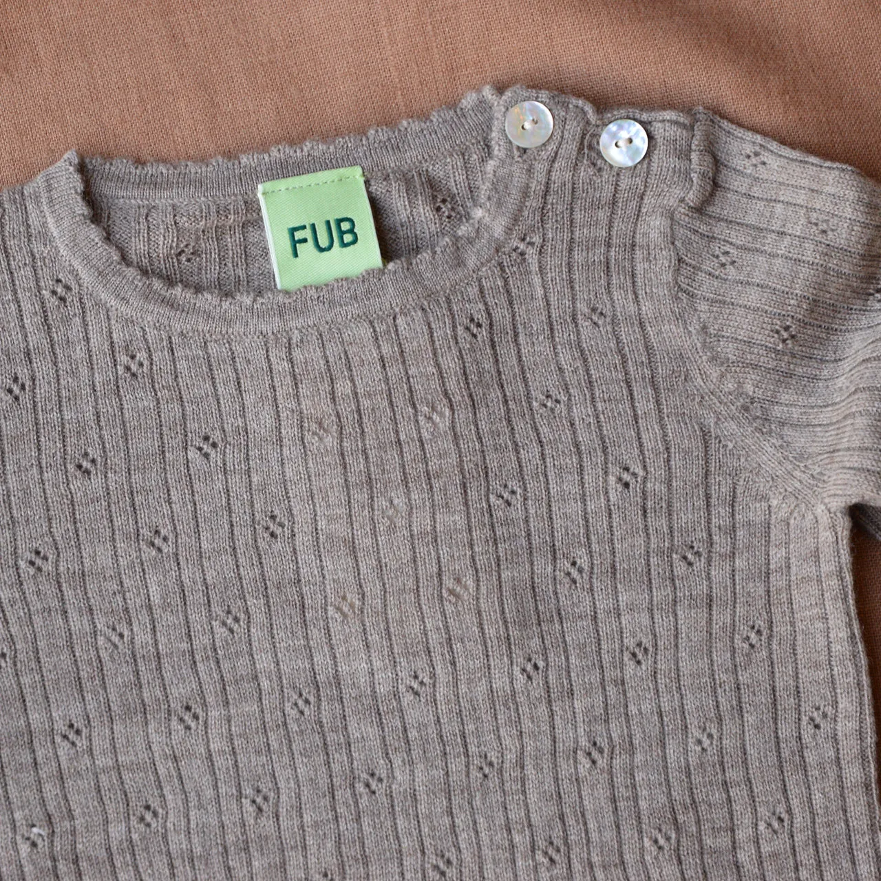 FUB Pointelle Baby Body Long Sleeve 100% Merino (0m-3y)