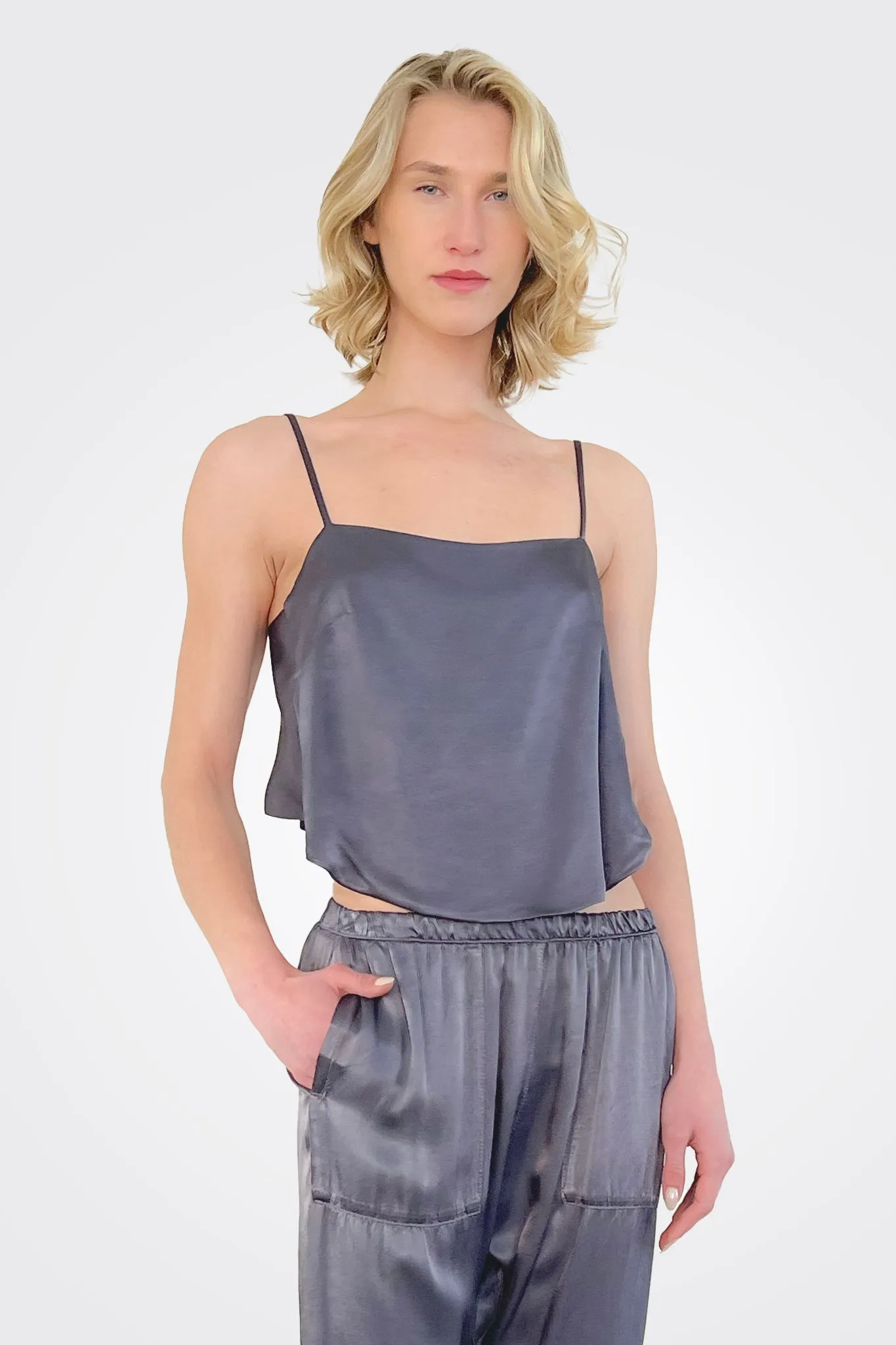 Georgia Vintage Satin Top - Graphite