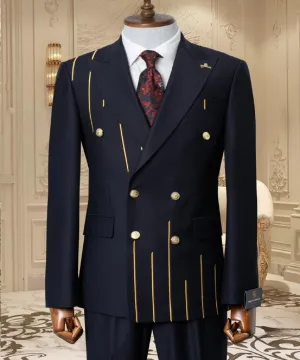 Gold Embroidered 2-piece Slim Fit Navy Suit