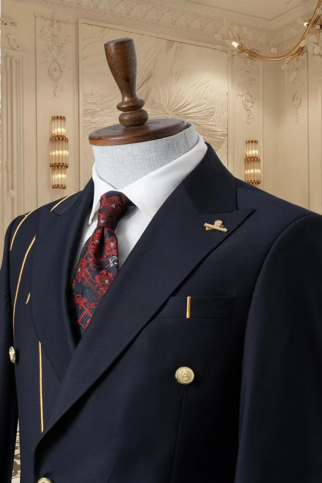 Gold Embroidered 2-piece Slim Fit Navy Suit