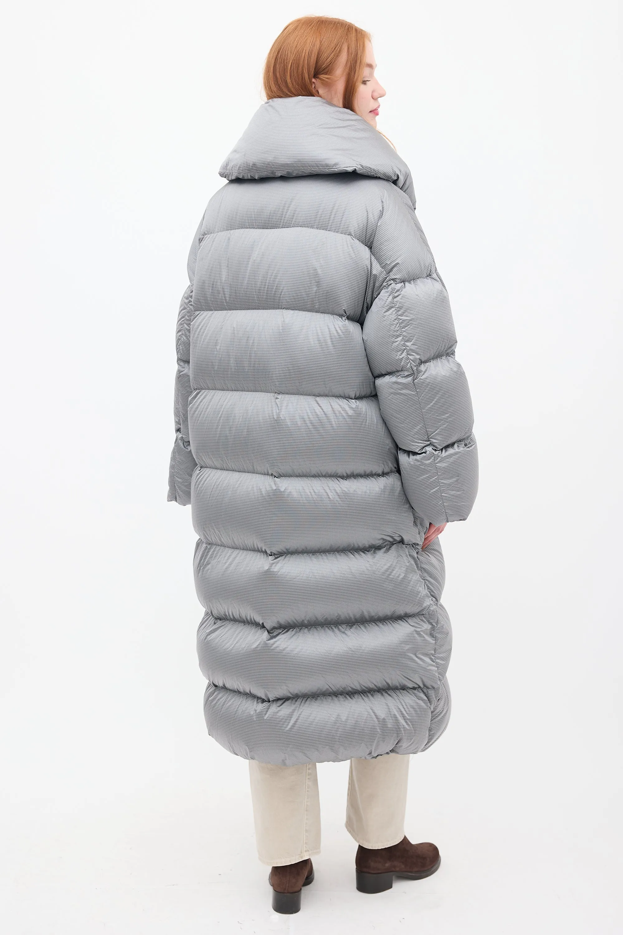 Grey Down & Nylon Puffer Coat