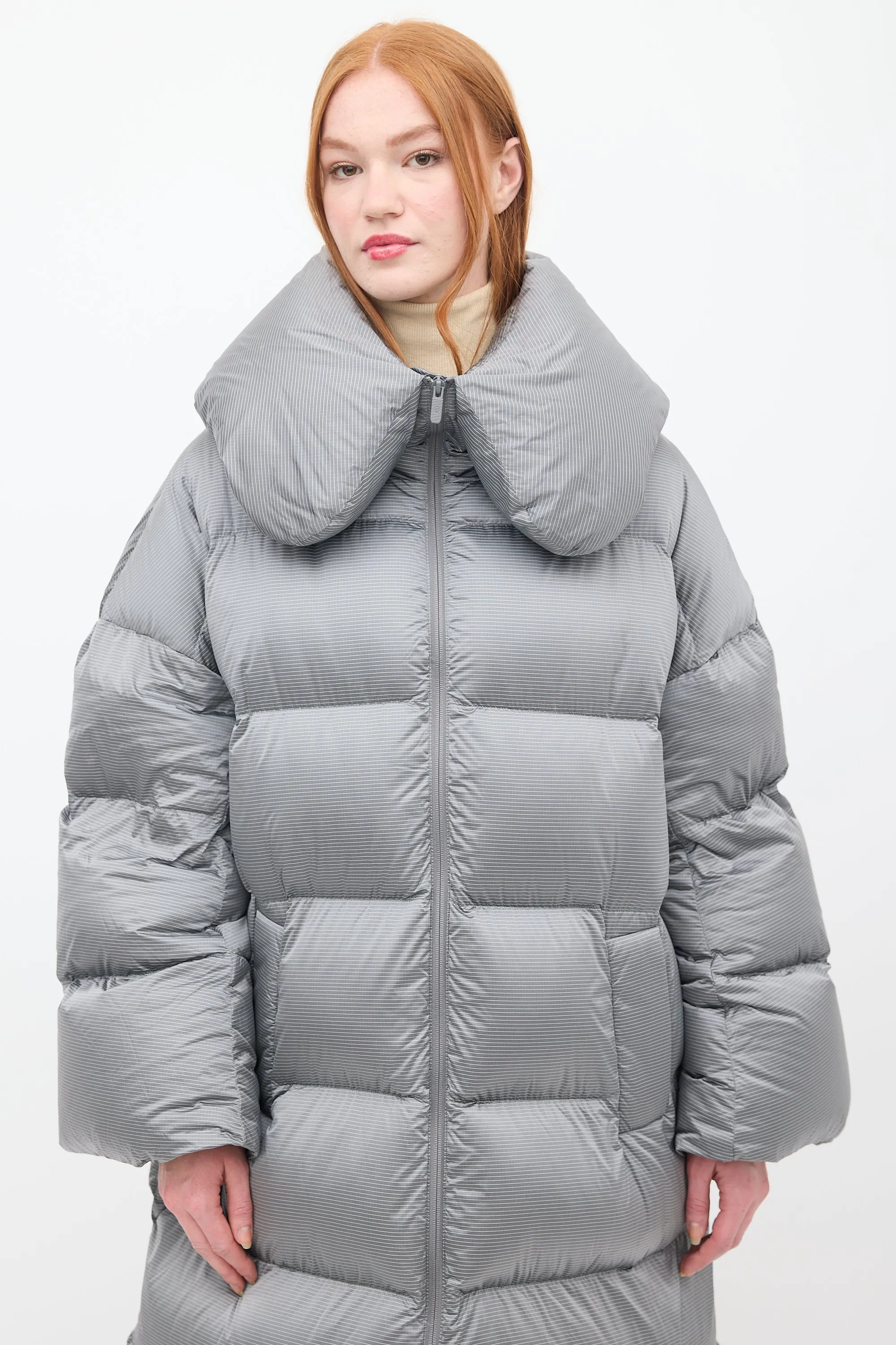 Grey Down & Nylon Puffer Coat