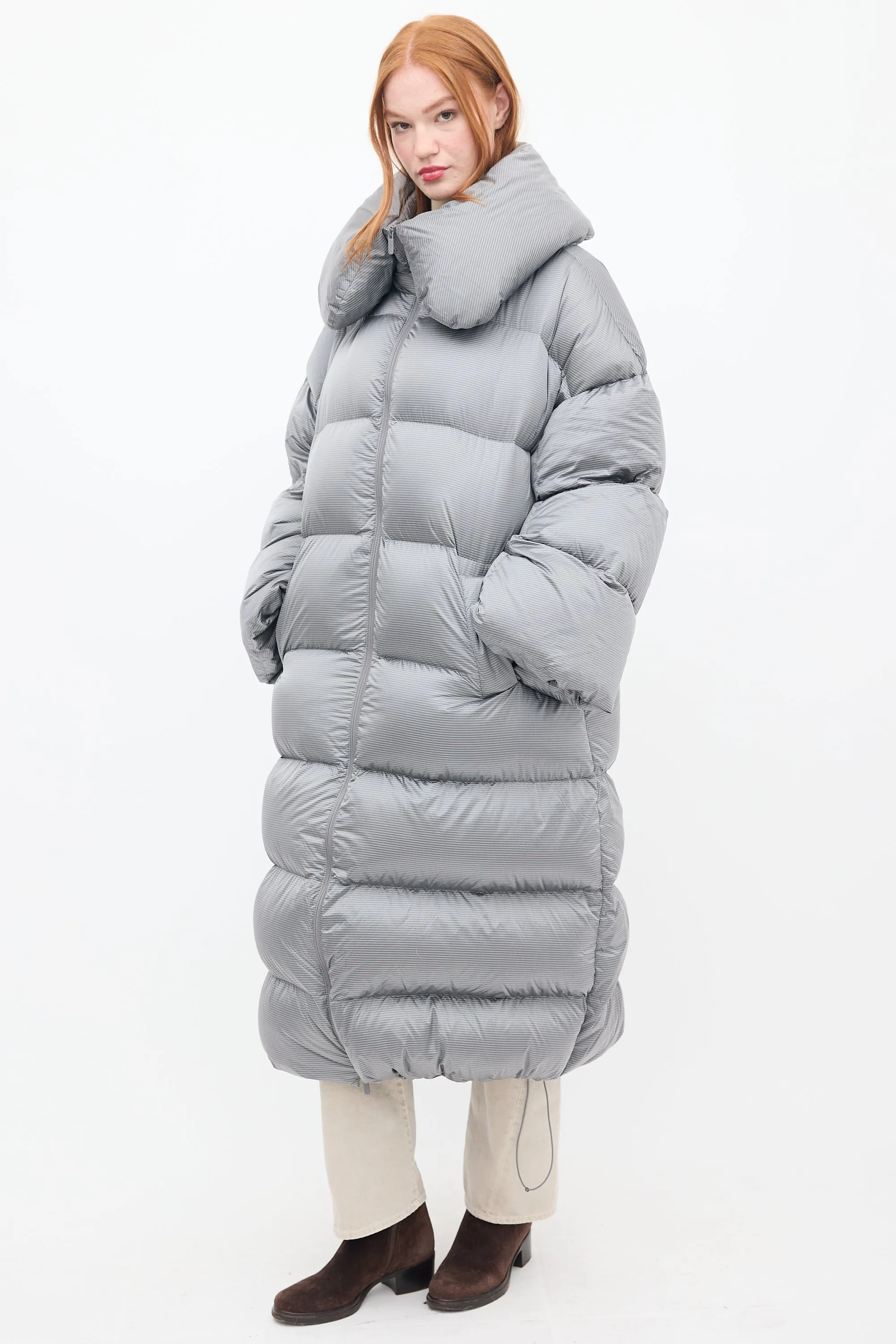 Grey Down & Nylon Puffer Coat