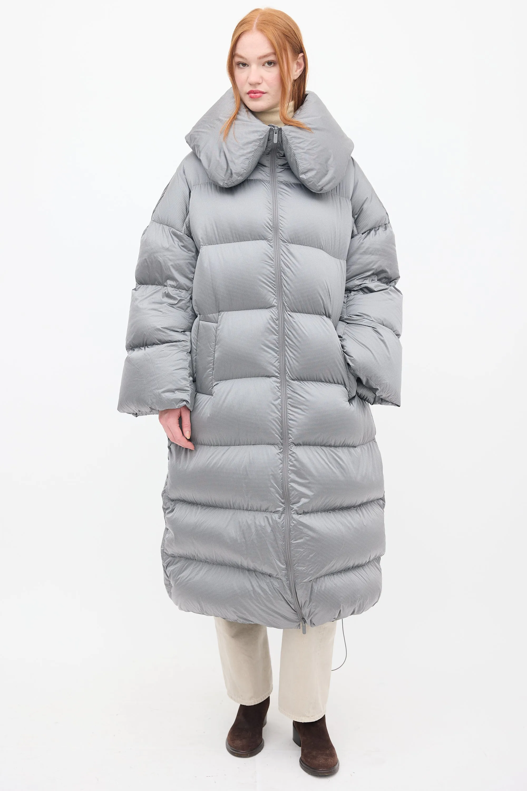 Grey Down & Nylon Puffer Coat