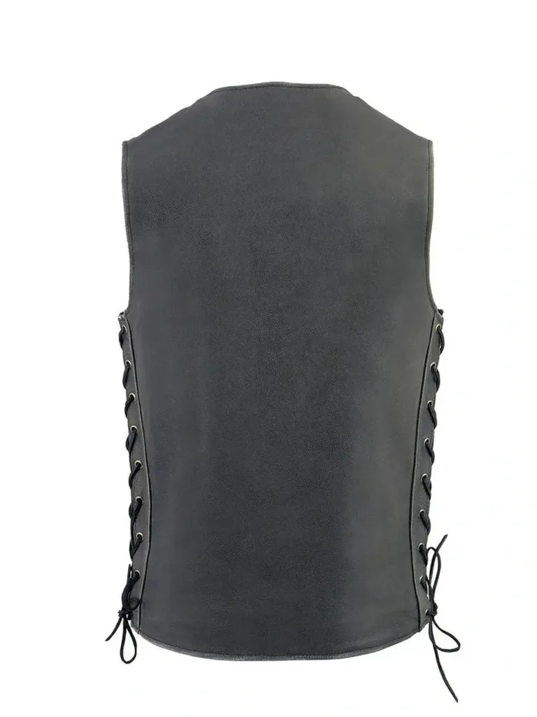 Grey Side Leces Real Leather Vest