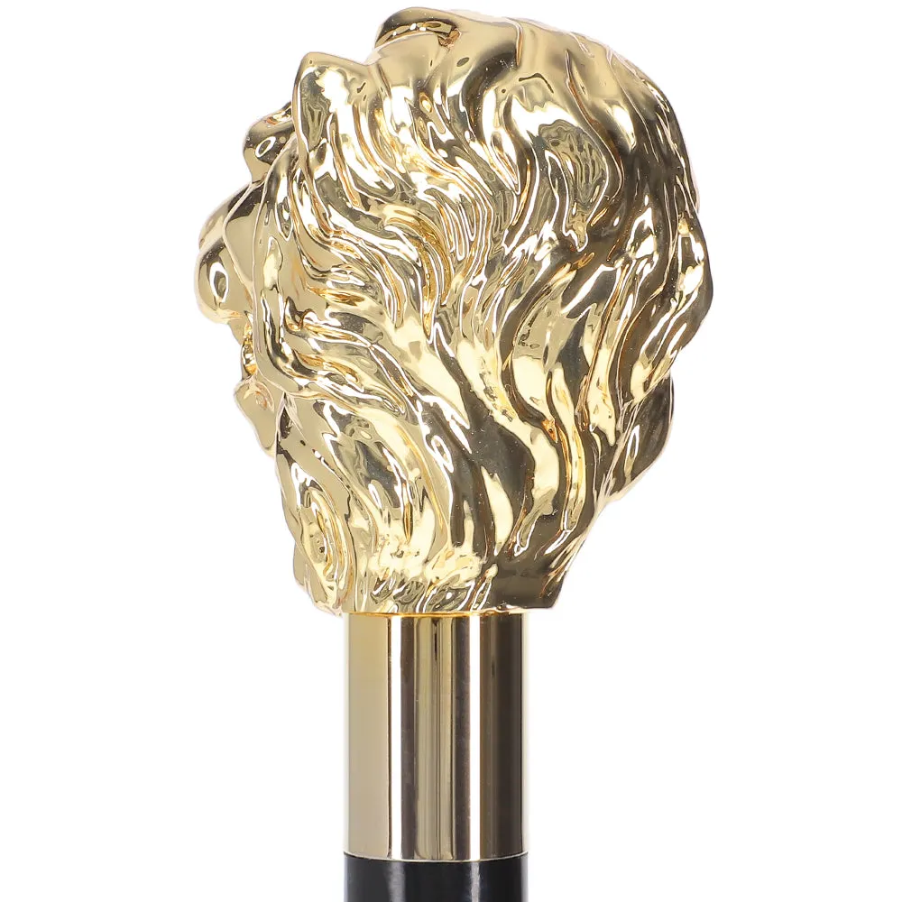 Italian Luxury: 24K Gold Lion Head Walking Stick - Exclusive