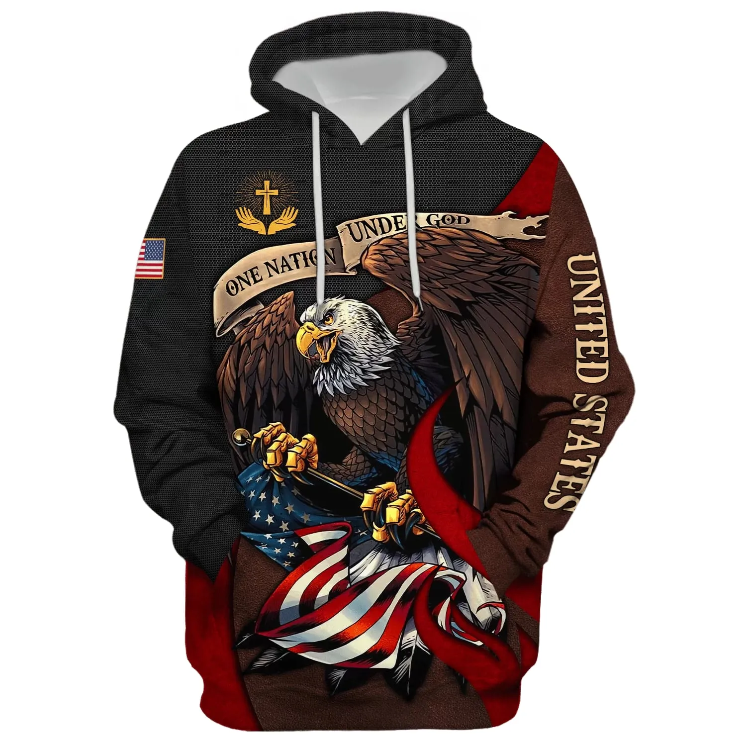 Jesus One Nation Under God American Flag Hoodie - Men & Women Christian Hoodie - 3D Printed Hoodie