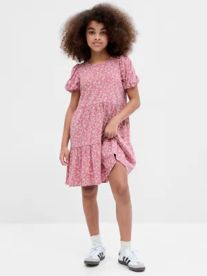 Kids Puff Sleeve Tiered Dress