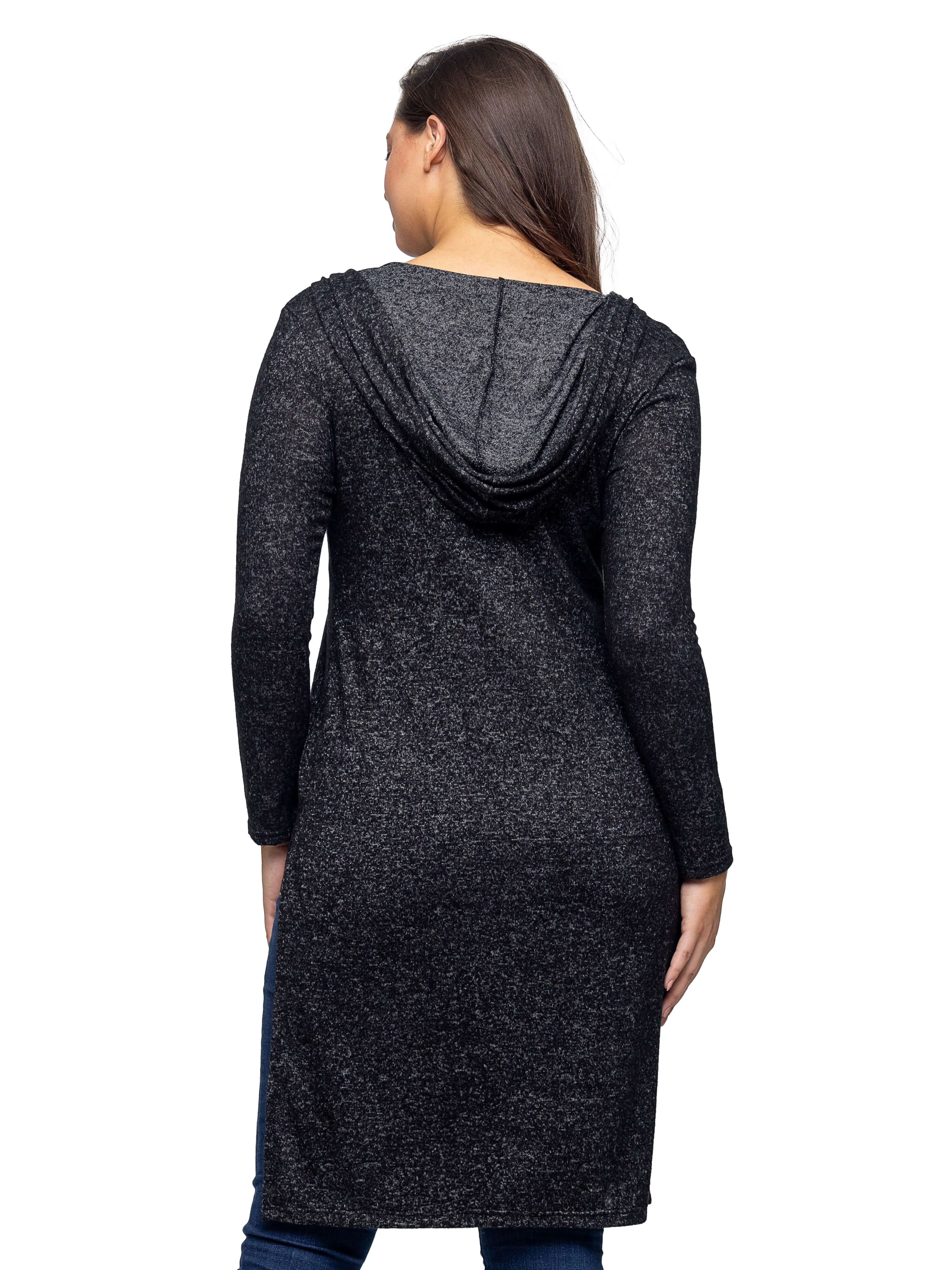 Knee Length Long Sleeve Hooded Womens Cardigan Shrug