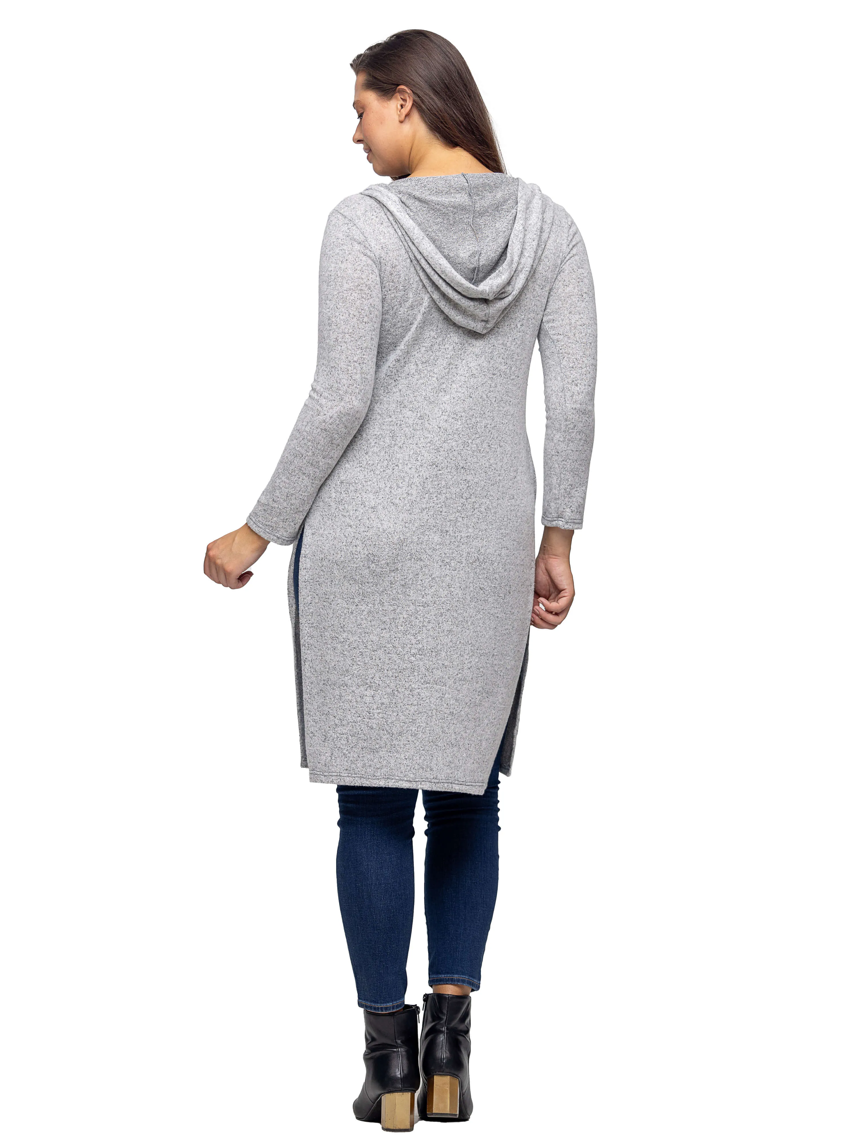 Knee Length Long Sleeve Hooded Womens Cardigan Shrug