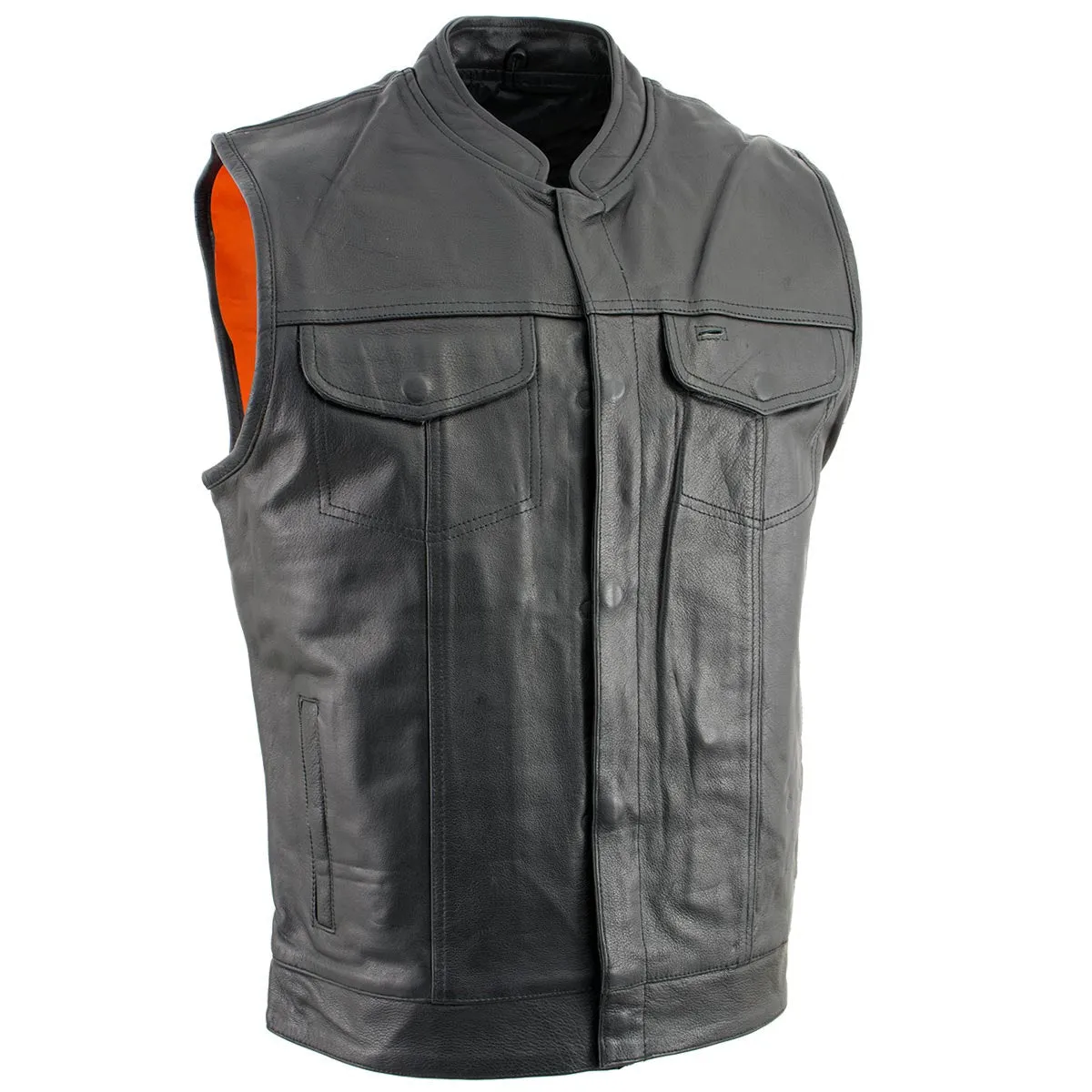 Leather King SH203601 Men's Black 'Club Style' Open Neck Leather Vest