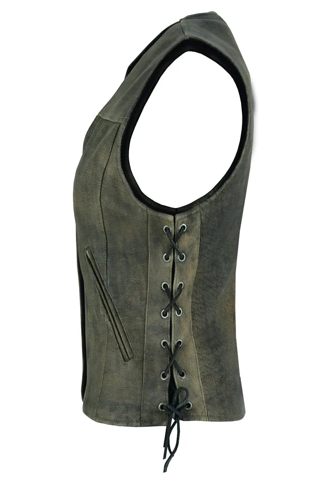 Leather Women's Antique Brown Single Back Panel Vest