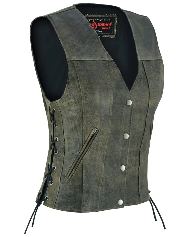 Leather Women's Antique Brown Single Back Panel Vest