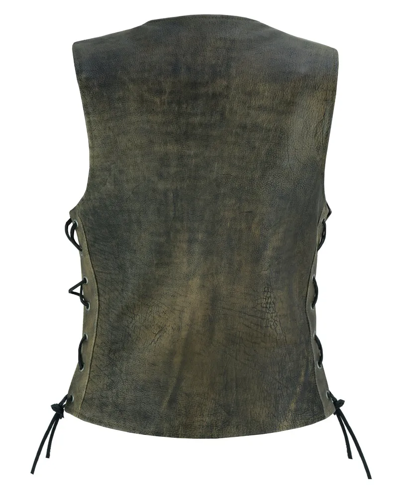 Leather Women's Antique Brown Single Back Panel Vest