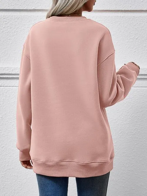 Letter Graphic Round Neck Long Sleeve Sweatshirt