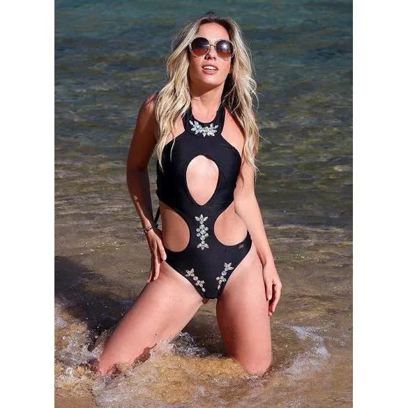 Malibu Rhinestone One Piece - Black