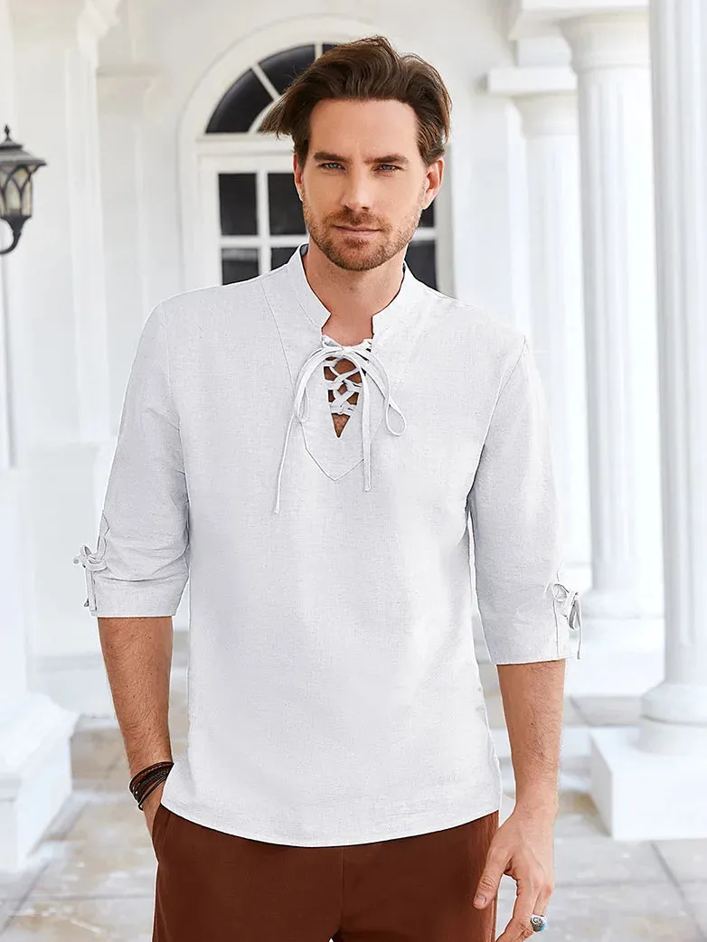 Men Renaissance Stand Collar Tops 3/4 Sleeve Pullover Shirt