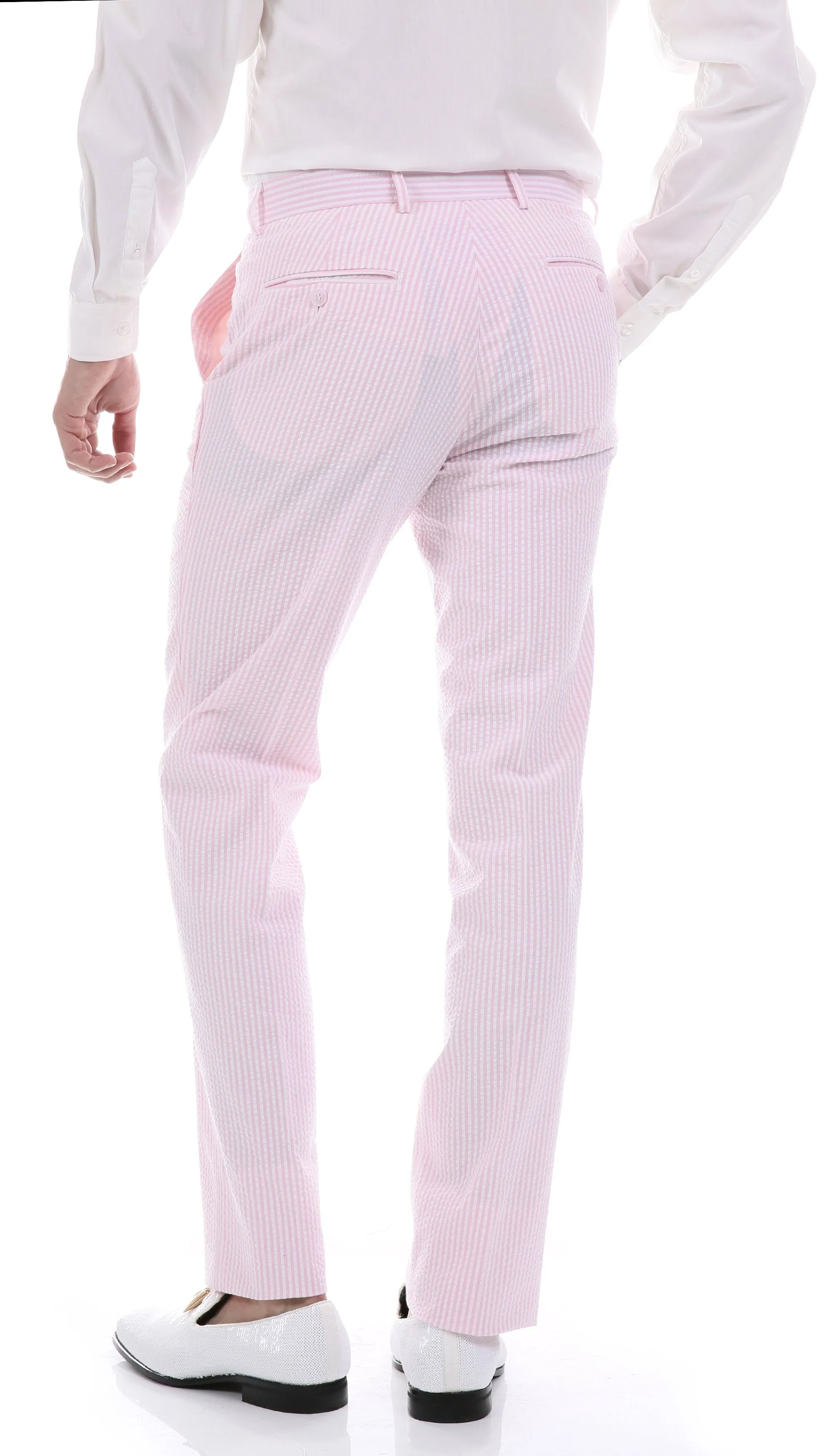 Men's Slim Fit Two Button Pink Seersucker Suit