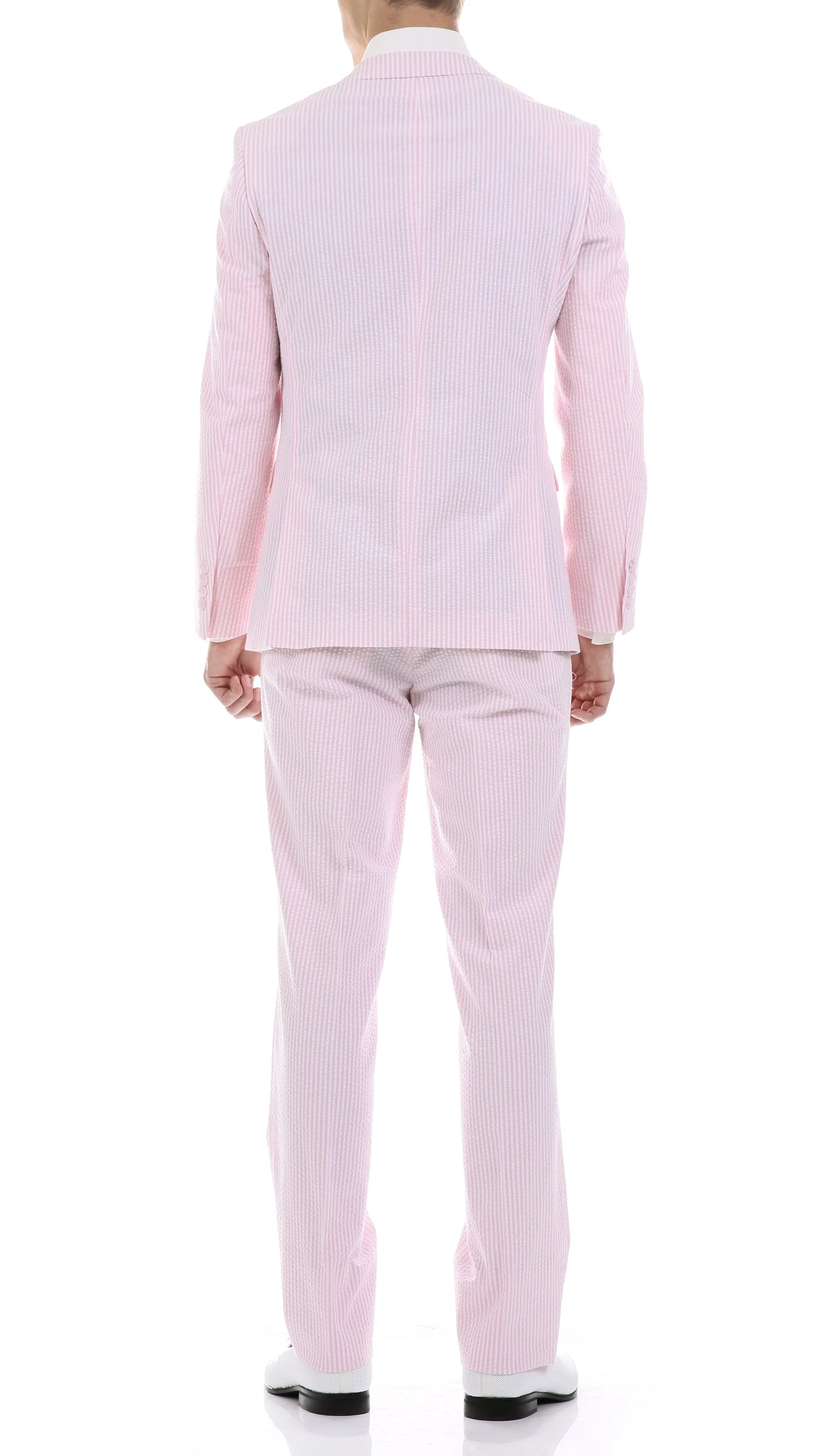 Men's Slim Fit Two Button Pink Seersucker Suit