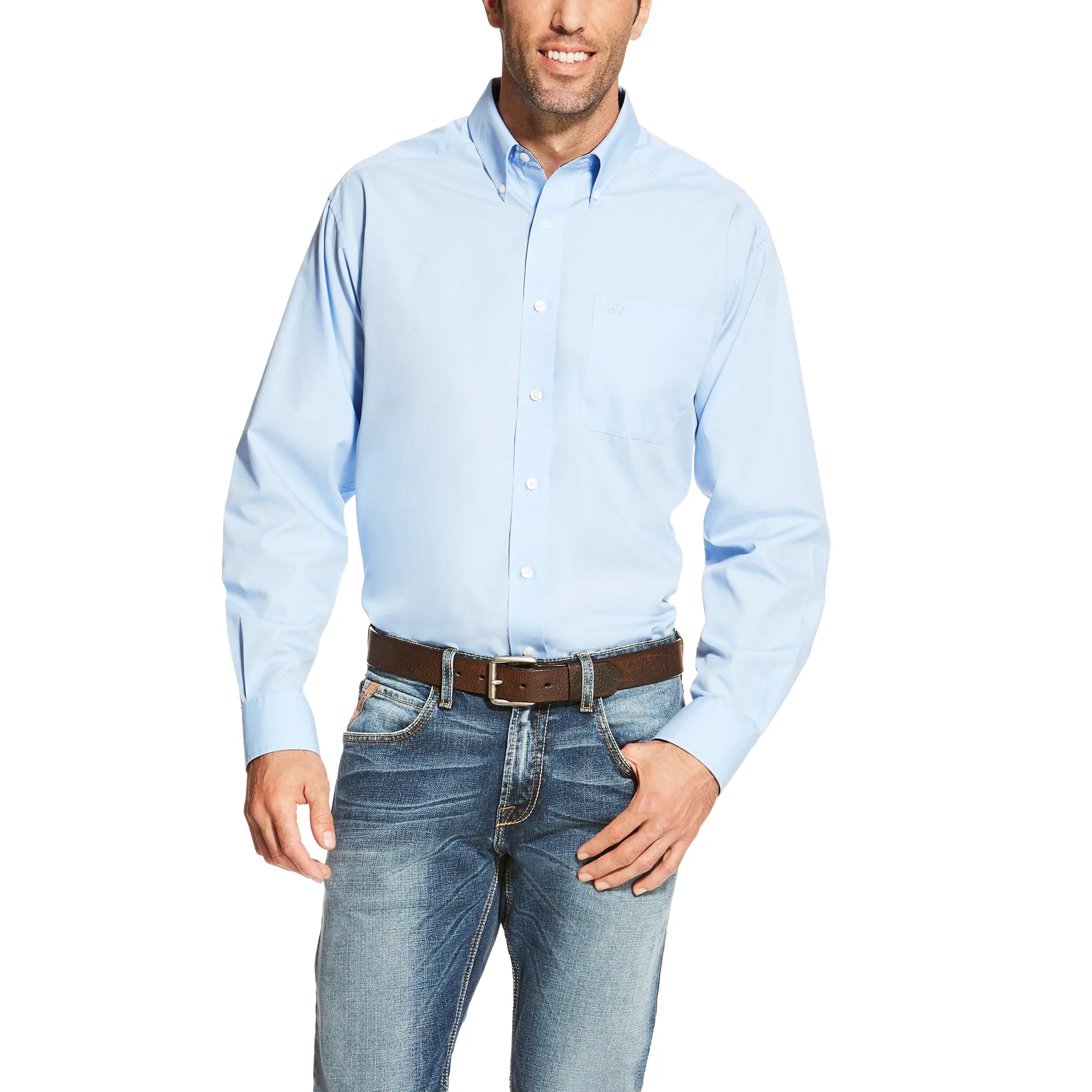 Men's Wrinkle Free Solid Long Sleeve Light Blue Shirt