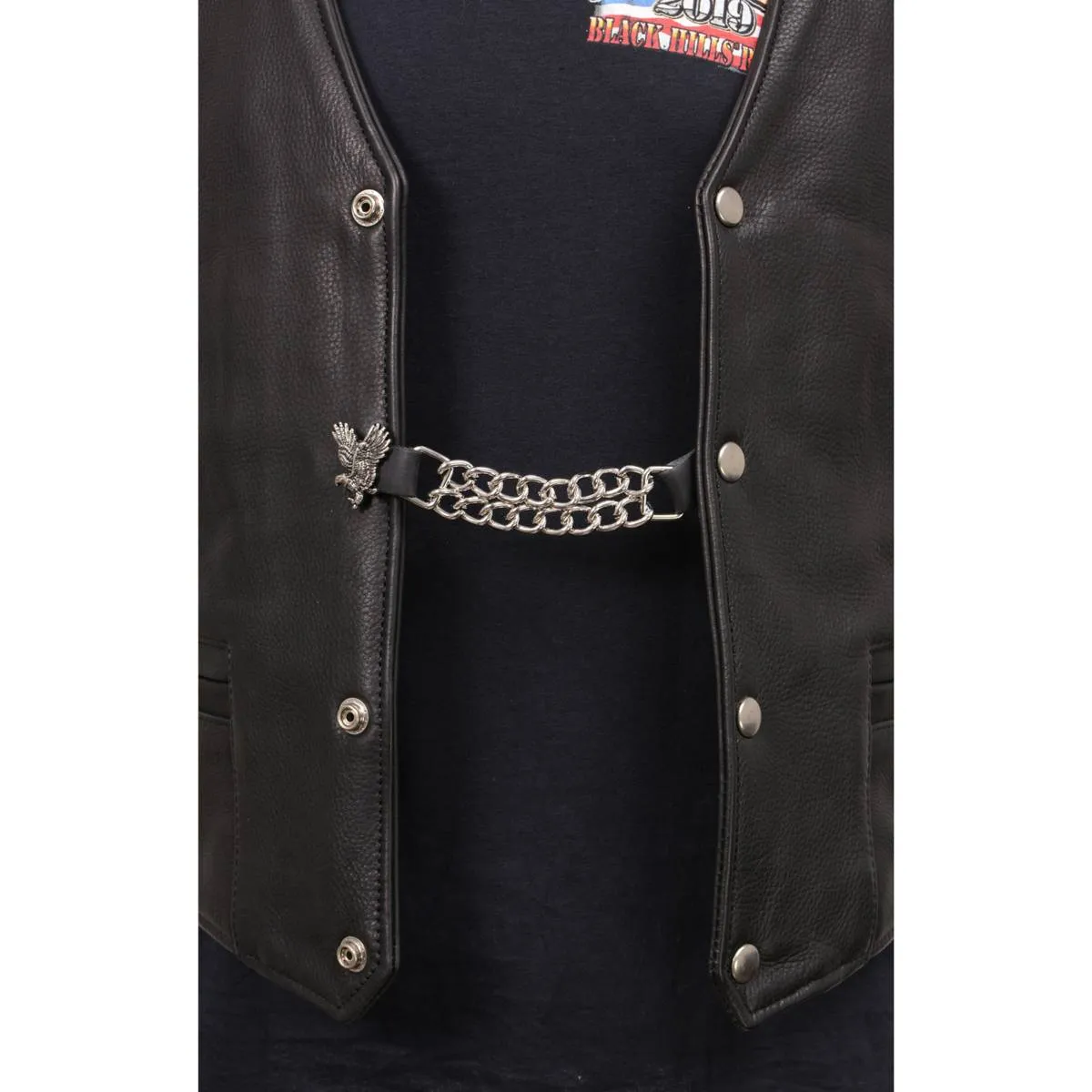 Milwaukee Leather Flying Eagle Medallion Vest Extender - Double Chrome Chains Genuine Leather 6.5" Extension MLA1003-Single